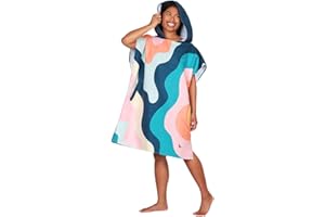 Dock & Bay Poncho para Adulto - Toalla con Capucha y Bolsillos - para Playa y Piscina - Súper Absorbente, de Secado rápido - Stripes Go Wild - Get Wavy, Small (85x65cm, 33x26)
