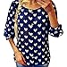 ELFIN® Women Blouses Spring Autumn Heart Printed Casual Shirts Three Quarter Lantern sleeve Chiffon Blouse(Dark Blue/Small)