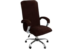 LIFEDX Velvet Plush Office Chair Cover with Armrest, Plain, Stretch Cover for Office Chair, Elastic Chair Covers, Spandex, Office Computer Chair Covers, Removable for Chair Covers, Coffee, XL