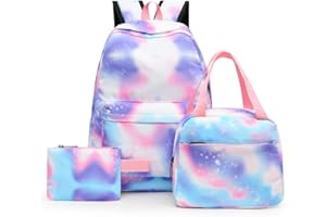 PAIKOE School Bag Sets for Girls, 3 in 1 Children Backpacks Lightweight Colorful Rucksack, Tie Dye Schoolbag with Lunch Bag And Wallet for Primary Secondary Middle School Teen Girls