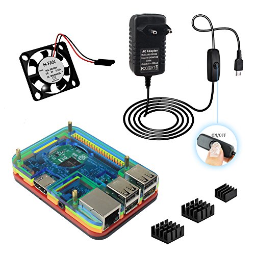 4 en 1 Doble fresco Raspberry Pi 3 Model b Kit  Caja  5V 3A adaptador de corriente alimentaci  n Cargador   disipador de calor   ventilador  Mulit-color 