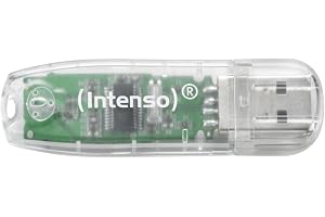 Intenso 3502480 Rainbow Line USB-minne , Svart | Transparent plastminne 6 g lätt, läshastighet upp till 28 MB/s, Plug &