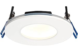 SAXBY LIGHTING Saxby OrbitalPLUS Fire Rated Downlight - Dimmable Recessed LED Ceiling Light in Matt White Finish - IP65 Downlights for Bathroom, Shower, Kitchen - 9W LED Module (SMD 2835) Warm White 3000K Colour