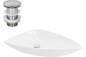 ML DESIGN MODERN LIVING ML-Design Ceramiczna umywalka biała 69x46x13 cm trójkątna wraz z odpływem, nowoczesna umywalka nablatowa, designerska umywalka nablatowa umywalka ręczna, do łazienki/WC