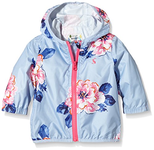 Joules Baby-Girls Skye Floral Waterproof Jacket, Sky Blue Floral, 12-18 Months