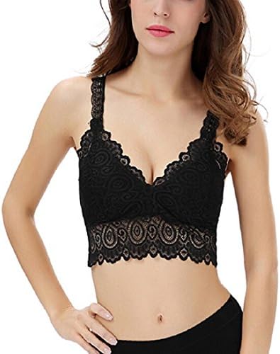 Seawood® Women's Sexy V Neck Padded Lace Bralette Bra Soft Cami Crop Top - Black