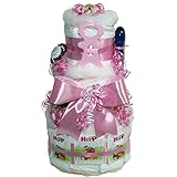 3-stöckige Windeltorte in vier Farben Girl, Boy, Baby & Bambino Geschenk zur Taufe oder Geburt für Mädchen und Jungen Geschenkfertig in Folie verpackt. Auf Wunsch mit kostenlosen Grußkärtchen.