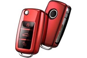OATSBASF Car Key Cover Compatible with VW,Key Protective Case for VW Golf 4 5 6 Polo Skoda Seat TPU Silicone 3 Buttons Box (Red)