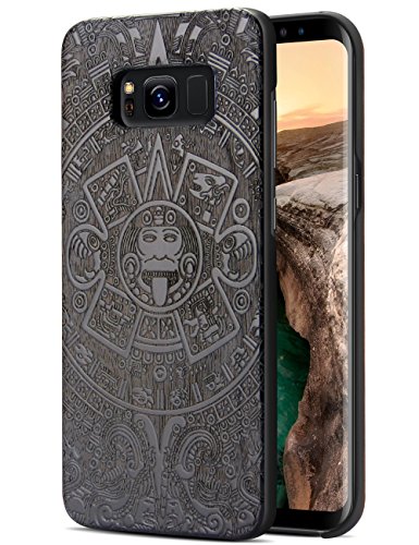 YFWOOD Samsung S8 Plus Art Case, Real Wooden Case Samsung S8+, Unique Pattern Totem Carving Wood Phone Case Soft Texture Slim Cover Solid Protective Covers for Samsung Galaxy S8 Plus