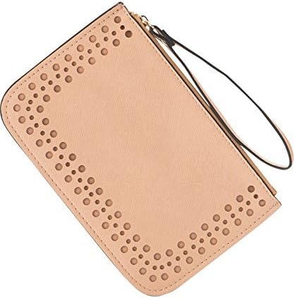 Small Leather Pouch with Wristlets for phone and Card Holder Coin Purse Beige