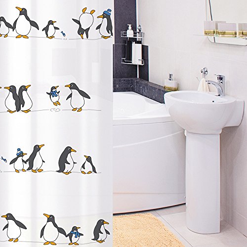 Tatkraft Penguins Duschvorhang 180 X 180 cm Wasserabweisendes Material Peva mit 12 Vorhangringe - 4