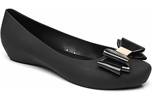 IVACHY Women Girl Black Ballet Shoes Jelly Shoes - Closed Toe Ballerina Pumps- Bow Details- Available Size 3 to 8