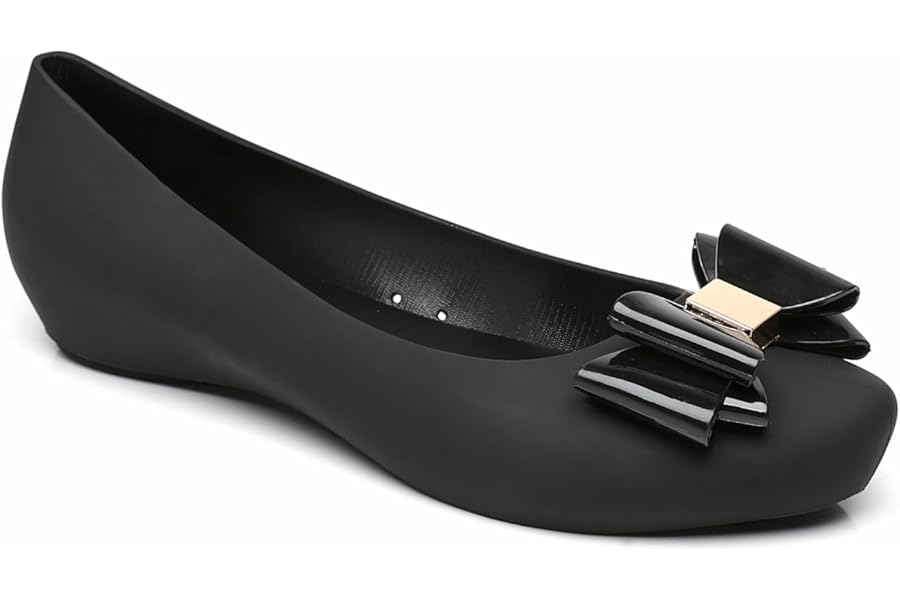 IVACHY Women Girl Black Ballet Shoes Jelly Shoes - Closed Toe Ballerina Pumps- Bow Details- Available Size 3 to 8