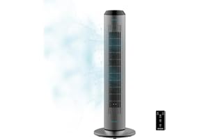 Cecotec Ventilatore a Torre Ionica EnergySilence 8190. 60W, Telecomando, 3 Velocità, Oscillazione, Timer 8h, Ionizzatore, Motore in Rame, Silenzioso, Elegante, Altezza 84cm, Facile Trasporto, Grigio