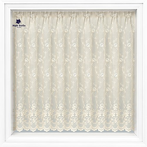 Maple TextilesDiana Net Curtain Luxury Heavy Weight Pretty Flowered Floral Lace Jacqard Pattern. Sold by the Metre.Available in White and Cream (Drop 48"(122cm), Cream)