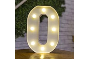 anso Alphabet LED Letters Light Up Numbers White Plastic Letters Standing Decor A to Z 0~9 (Number 0)