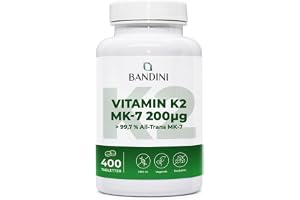 Bandini® Vitamin K2 MK7 200 µg | 400 tabletter | Hög dos menakinon | | K2 vitaminer MK-7 Vitmain K 200 mcg | Hjälper till att bibehålla normala ben | 100% vegansk