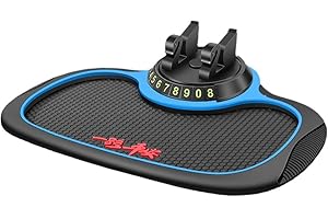 BOWTONG Auto Armaturenbrett Ablage Auto Handy Antirutschmatte Handy Halterung，360° Drehbar, Freier Dreh Mit 0-9 Ziffern, Um Eine Handynummer Zu Bilden Multifunktionales Parkkennzeichen-Blue