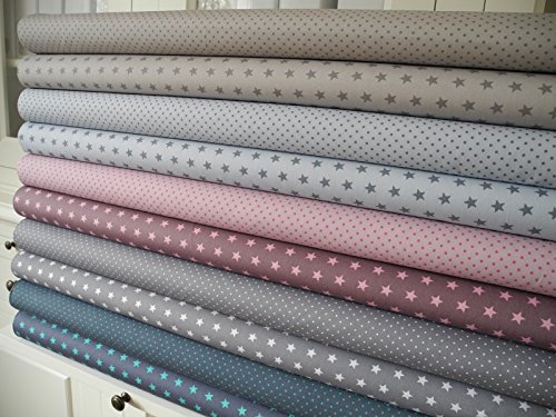 Lottashaus 10x Stoff Beige & Grau & Rosa Mint Stoffpaket no34 Stoffe Patchwork Sterne Tupfen Shabby chic - 3