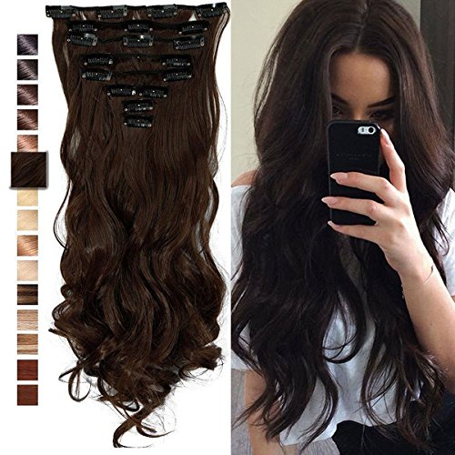 S-noilite® 17-26 Inches(43-66cm) 8pcs Long Full Head Clip in Hair Extensions Extension Sexy Lady Fashion Choice 50 Colors (17 Inches-Curly, Medium Brown)