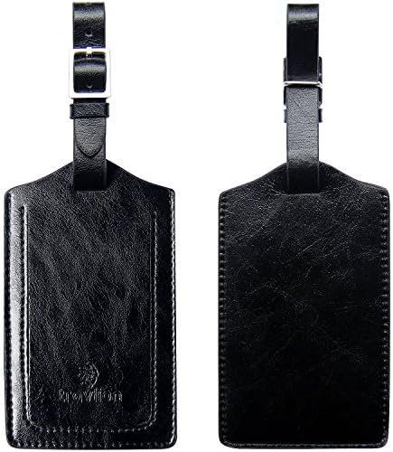 Travlion Set Of 2 Luggage Tags &amp; Bag Travel Business Card Holders from Microfiber Leather with Stainless Steel Buckle and Privacy Flap, Premium Quality, Perfect Christmas Gift For Traveling Lovers (Black)
