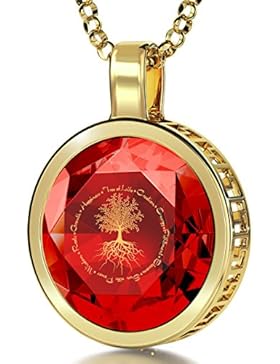 Vergoldete Baum des Lebens Halskette - 24k Gold auf 16mm Zirkonia Anhänger, 45cm Gold-filled Kette - NanoStyle...