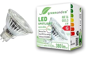 greenandco Spot LED IRC 90+ MR16 GU5.3 | 6W 380 lm | 3000K blanco cálido | 36° | 12V AC/DC | no regulable