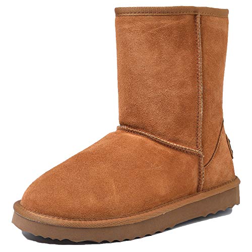 Shenduo Zapatos Invierno clásicos - Botas de Nieve de Piel de Media Pierna Impermeable Antideslizante para Mujer D5125 Castaña 40