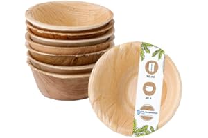GREENBOX 25 ciotole sostenibili in foglia di palma, 30 ml, rotonde, biodegradabili, compostabili, stoviglie usa e getta per catering, cibo, eventi, stoviglie per feste