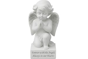 JROSE COLLECTIONS Praying Angel Memorial Ornament Cherub – White Kneeling Angel Figurine with Wings and Sentiment Base, Resin Stone Effect Decoration for Graveside, Garden or Home Remembrance Display – 16 × 8 cm