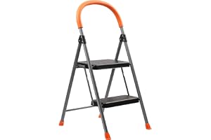 2 stegsteg, vikning metall stegsten för vuxna, bärbart stål, hopfällbart stegstege för tungt, bred anti-slip pedal, lätt vikt