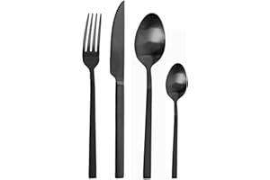 Pintinox Set da 24 Posate Serie Lucky Nero Satinato, Acciaio Inox Nichel Free