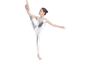 inhzoy Bodysuit da Bambina Ragazza Lucido Metallizzato Senza Manica Tuta Sportiva da Ginnastica Artistica Leotard Body da Ballo Danza Moderna Jazz Yoga Costume da Bagno