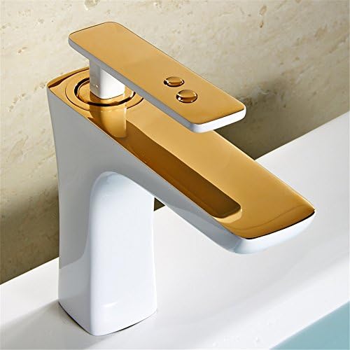 RACHELER White Gold faucet modern console sink bathroom sink single hole hot and cold full copper paint mixer