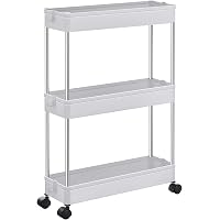 GIANTEX Carrello per Nicchia con Ruote, 4 Livelli,Carrello di Servizio Stretto Salvaspazio, da Bagno, Scaffale da Cucina Sottile 47,5 x 13 x 80,5 cm (Industriale+Bianco, Largo 13 cm