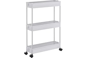 SONGMICS Carrello Portaoggetti a 3 Livelli, Carrello con Ruote, Carrellino da Cucina Bagno Ufficio, 14,4 x 42 x 60,6 cm, Bianco Nuvola KSC007W01