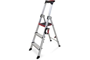 KELI FRANCE KELI - Escalera plegable, escalera, caminante, aluminio robusto, calidad profesional, asa de transporte, soporte para herramientas ABS Desplegable... (3-PASOS)