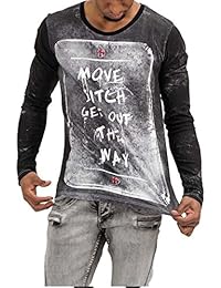 trueprodigy Casual Hombre marca Camiseta Manga Larga estampado ropa retro vintage rock vestir moda cuello redondo manga larga slim fit designer cool urban fashion shirt color negro 1073169-2999