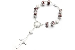 Floatdream Bracelet Catholique, Bracelet Croix Perle, Bracelet Croix, pour Anniversaires, Confirmations, Communions, Baptêmes, Fêtes