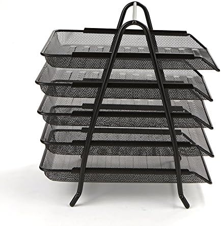 Network Collection, 5-Tier Paper Tray, File Storage, Desktop Organizer, Metal Mesh, 11.75" L x 14" W x 14.5" H, Black