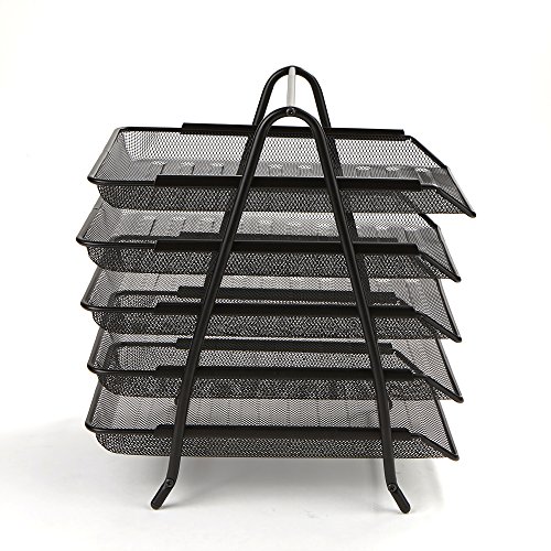 Network Collection, 5-Tier Paper Tray, File Storage, Desktop Organizer, Metal Mesh, 11.75" L x 14" W x 14.5" H, Black