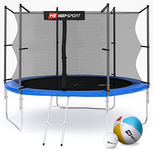 Hop-Sport Gartentrampolin 244, 305, 366, 430, 490 cm Komplettset inkl. Innennetz Leiter Wetterplane Bodenhaken Blau