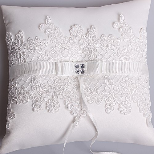 Hochzeit Ringkissen Kissen with Embroider Flower and Mesh 21cm*21cm—Ivory - 4