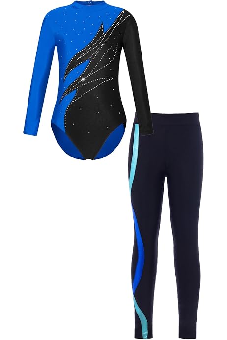 Justaucorps Femme Strass Brillant – Manches Longues – Pour Patinage, Gymnastique, Danse – Matière Stretch – Fermeture Dos