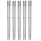 Lukzer Set of 5 Pairs Designer Printed Round Stainless Steel Reusable Chopsticks, 23 cm.
