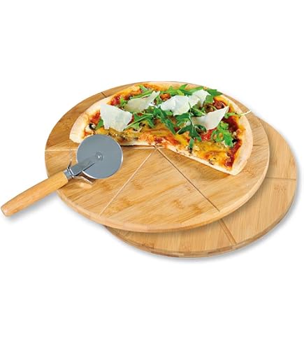 Planches à Pizza En Bambou - Lot De 3 - Diamètre 33 Cm Avec Poignée - Pour Service Et Découpe - 3