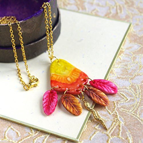 Snake and Orange pendant - long necklace with leaf - bohemian woman - gypsy chic jewellery - limited edition