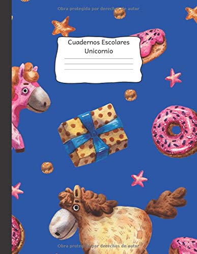 Cuadernos Escolares Unicornio: libro de composición) con reglas anchas para niñas, niños, primaria, maestro, maestro, útiles, 8.5 in x 11 in, 100 páginas Color cobalt blue