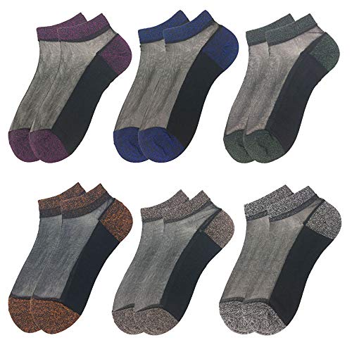 Preisvergleich Produktbild whatUneed Spitze-Knöchelsocken, ultradünne Anti-Rutsch-Belüftung Transparent Schöne Crystal Silk Strümpfe elastische kurze Knöchelsocken für Frauen und Mädchen (6 Paare)