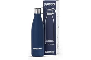 HYDRATE Super Insulated Stainless Steel Water Bottle - 500ml - Bpa Free Metal Water Bottle, Leakproof, Reusable Vacuum Drinking Thermos Flask - 24 Hours Cold & 12 Hours Hot Water Bottle